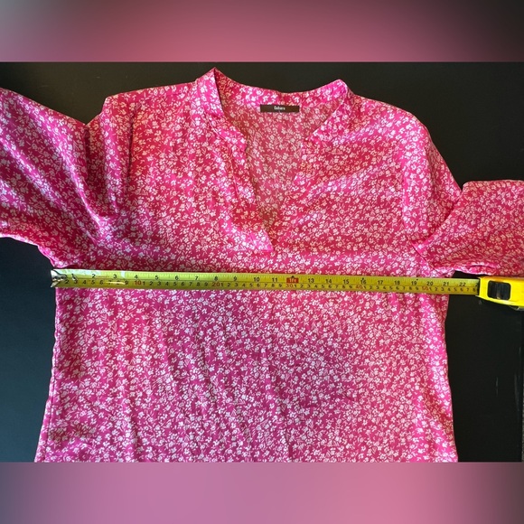 Gaharu Women's Ditsy Floral Top V Neck Chiffon Blouse 3/4 Sleeve Pink Large - Picture 10 of 11